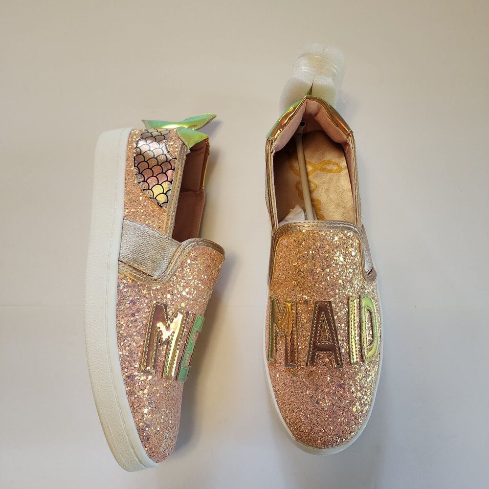 Sam Edelman Slip On Sneakers Girls 4 Pink Rose Gold Mermaid With Tail On Heel